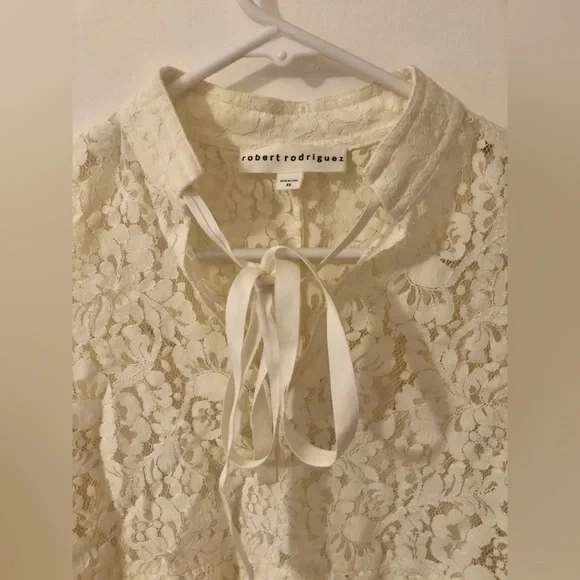 Robert Rodriguez Ivory Lace Tie-Neck Long Bell Sleeve Boho off White Blouse xs - Picture 2 of 11